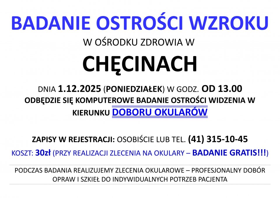 Badania ostrości wzroku w Chęcinach oraz w Wolicy